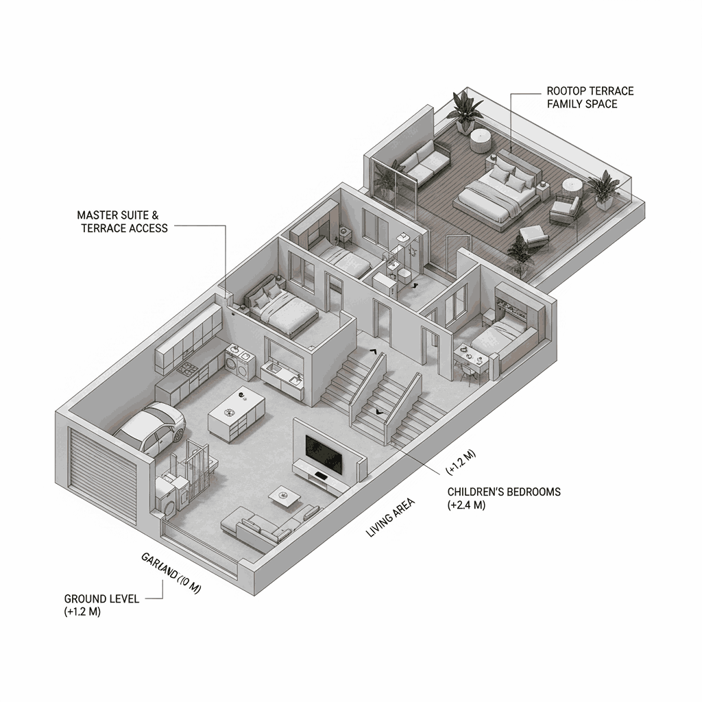 contoh desain rumah split level