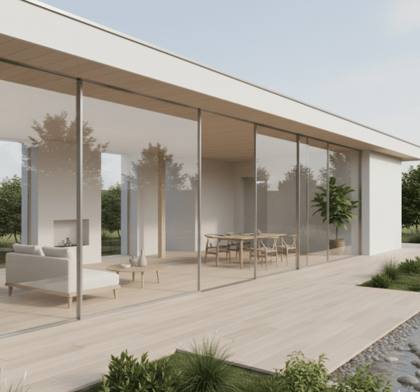 rumah Skandinavia dengan ruang terbuka