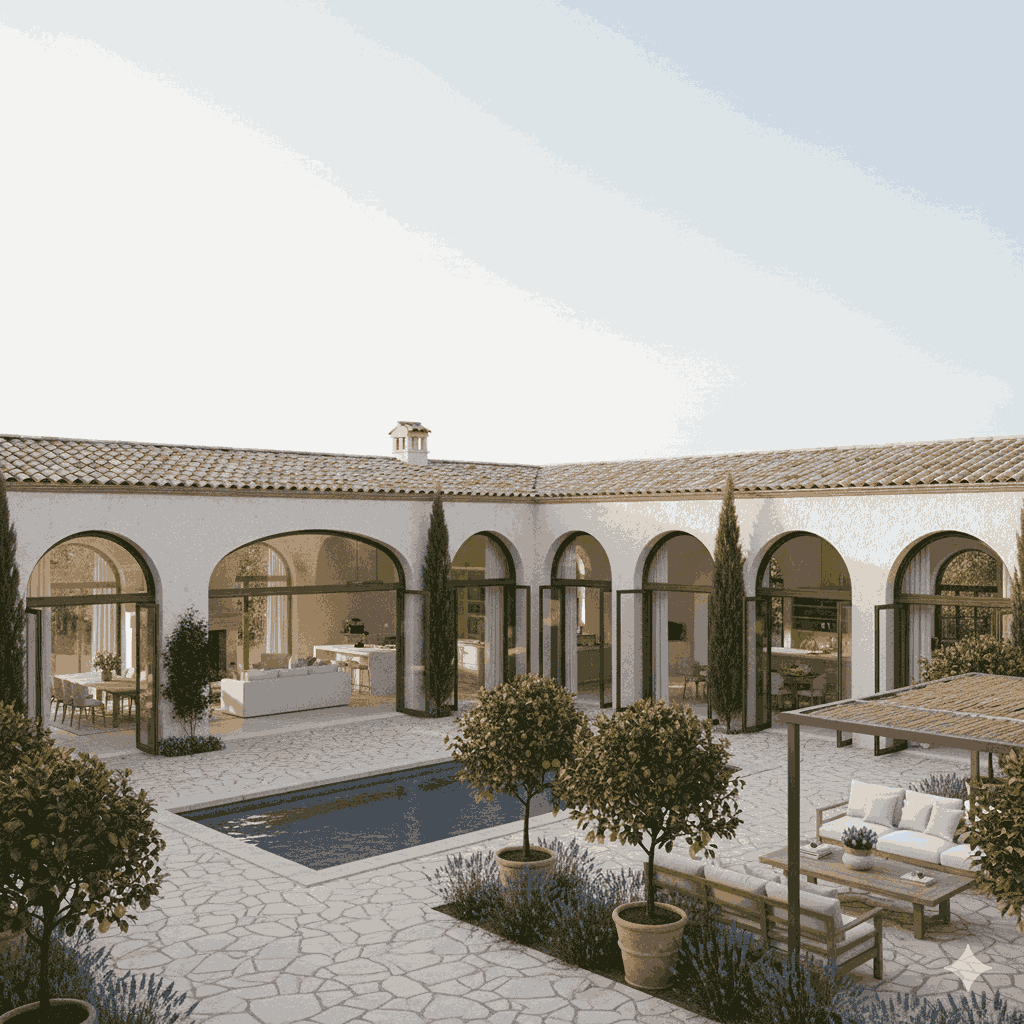 konsep mengalir pada rumah Mediterania