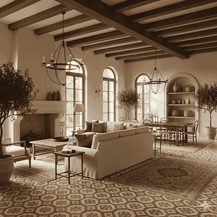 interior rumah Mediterania berwarna alam