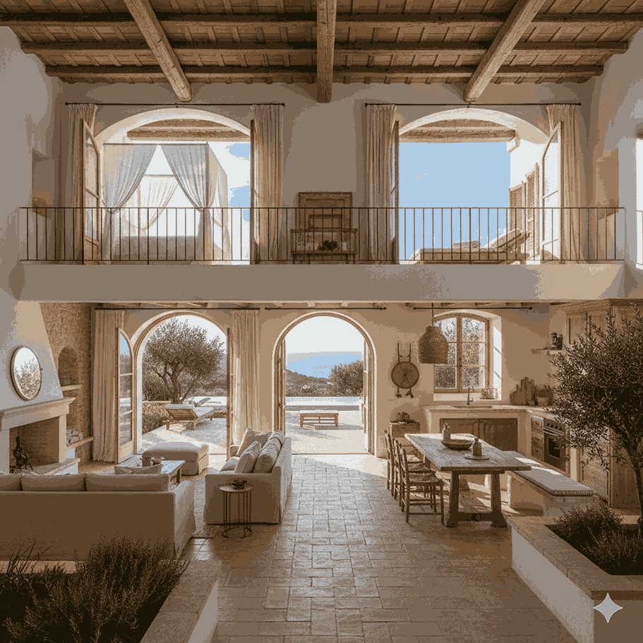 ruang terbuka alami pada rumah Mediterania