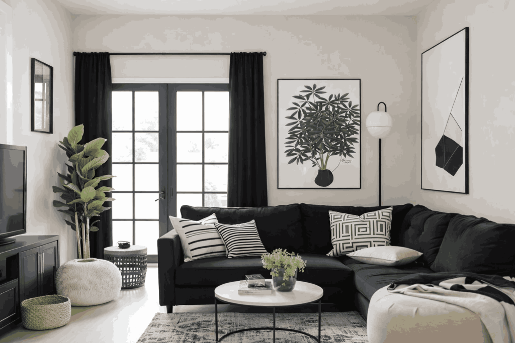 ruang tamu monokrom