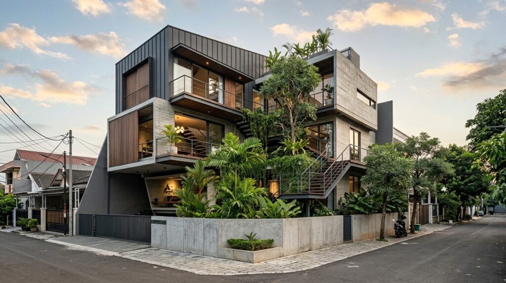 Rumah split-level karya Delution di lahan sempit